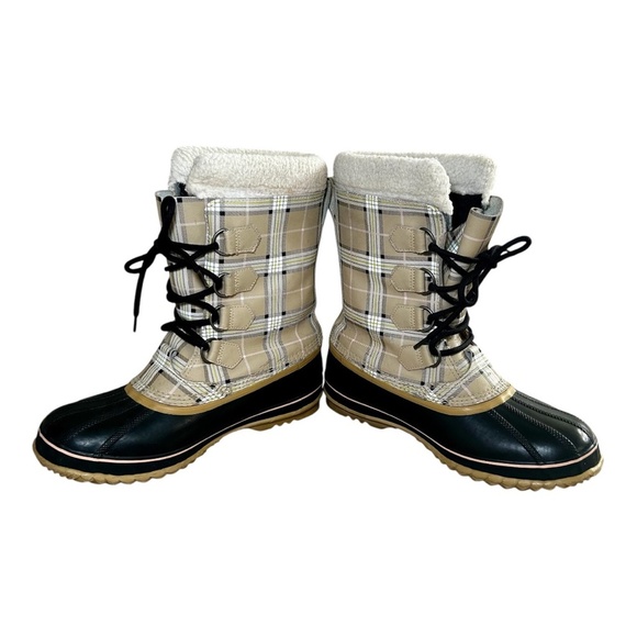 Sorel Women's Waterproof Plaid Rubber Winter Boots, Cream, Black, Size 10 - Picture 5 of 9